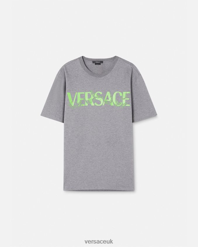 Men Versace Barocco Embroidered Logo T-Shirt 6D2D061410 Gray Clothing