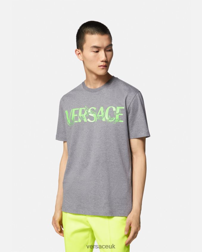Men Versace Barocco Embroidered Logo T-Shirt 6D2D061410 Gray Clothing