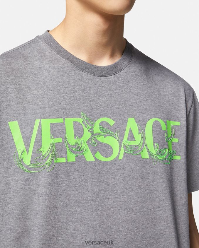 Men Versace Barocco Embroidered Logo T-Shirt 6D2D061410 Gray Clothing