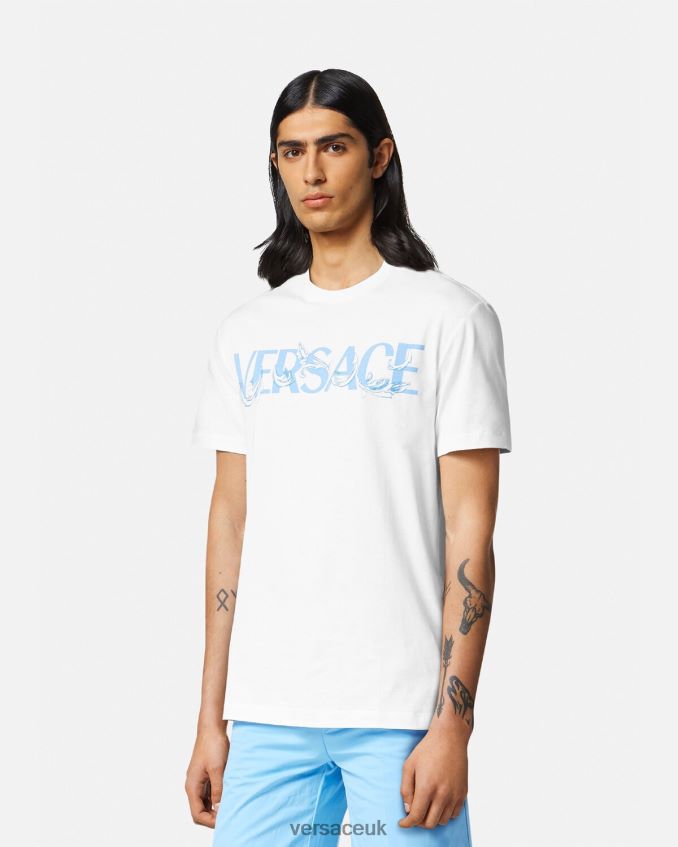 Men Versace Barocco Silhouette Logo T-Shirt 6D2D061366 White Clothing