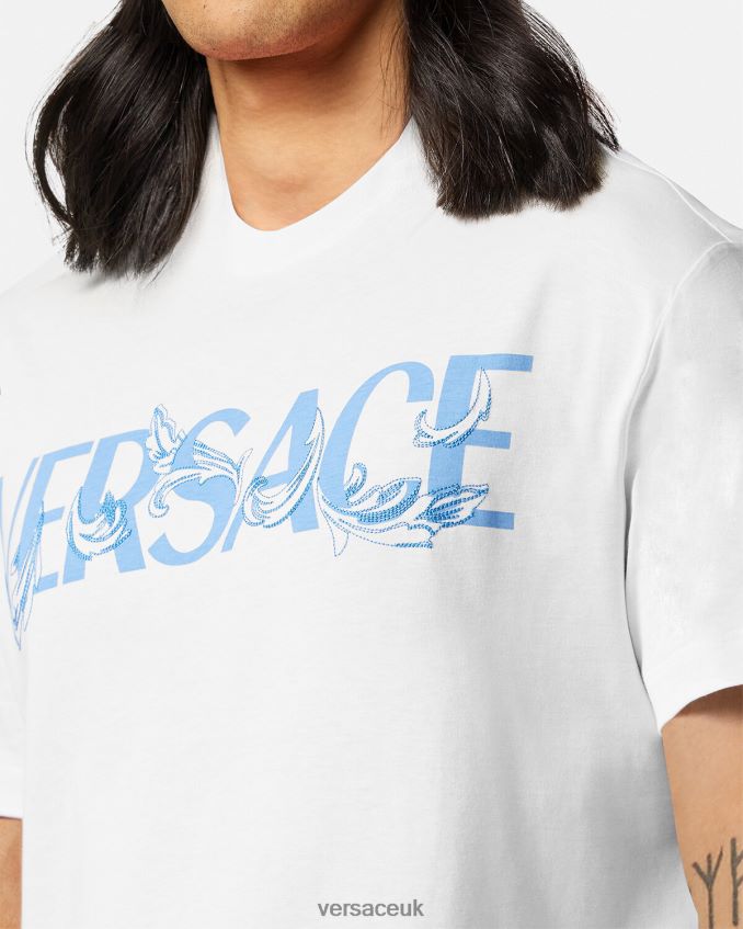 Men Versace Barocco Silhouette Logo T-Shirt 6D2D061366 White Clothing
