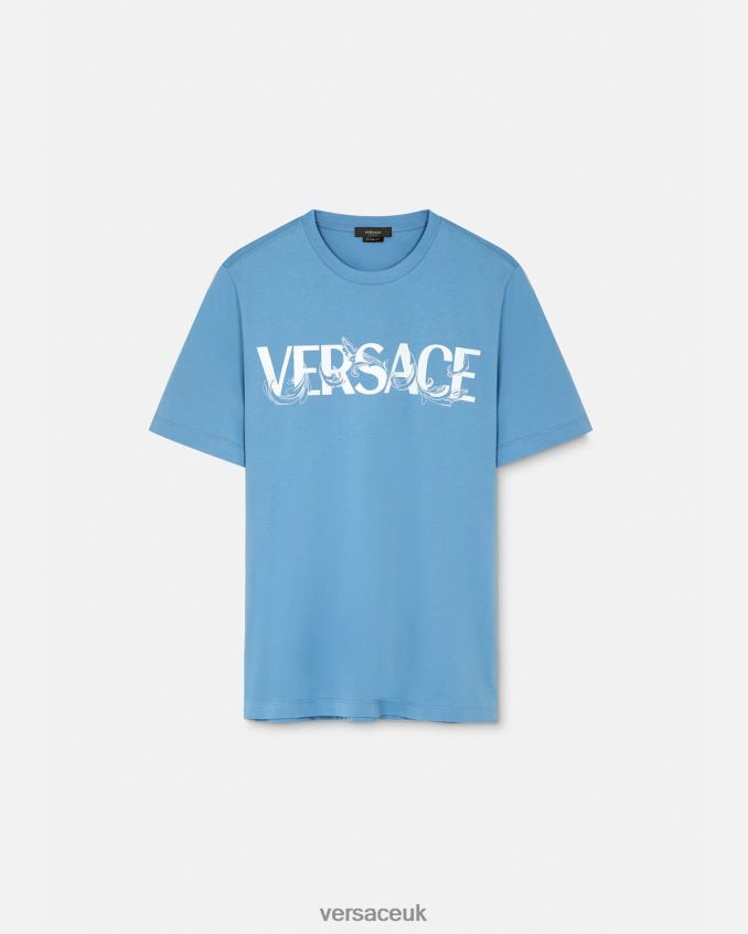 Men Versace Barocco Silhouette Logo T-Shirt 6D2D061367 Light Blue Clothing