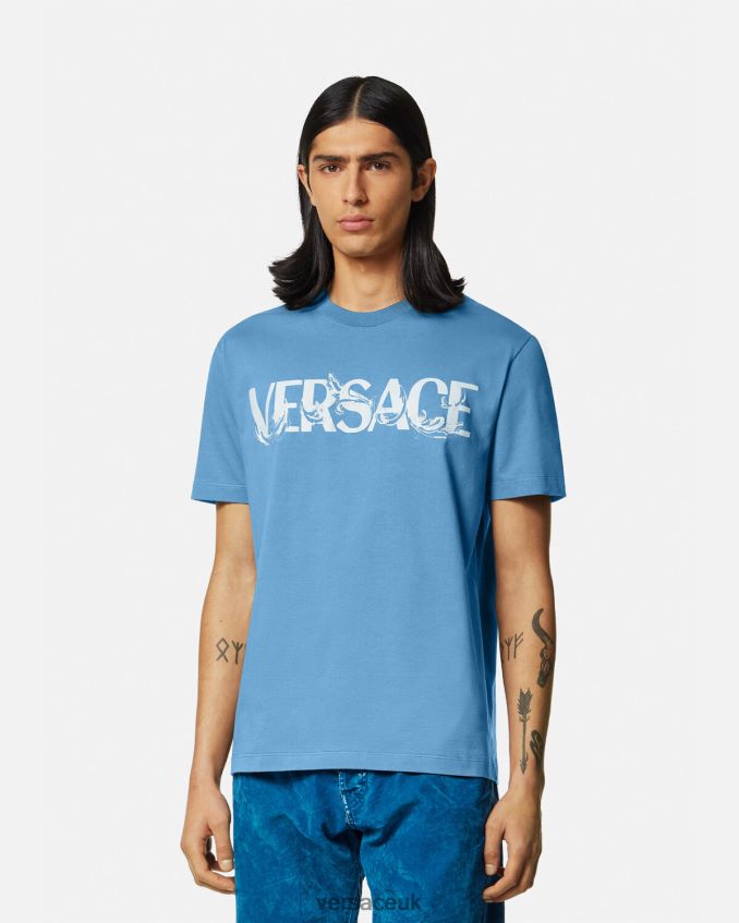 Men Versace Barocco Silhouette Logo T-Shirt 6D2D061367 Light Blue Clothing