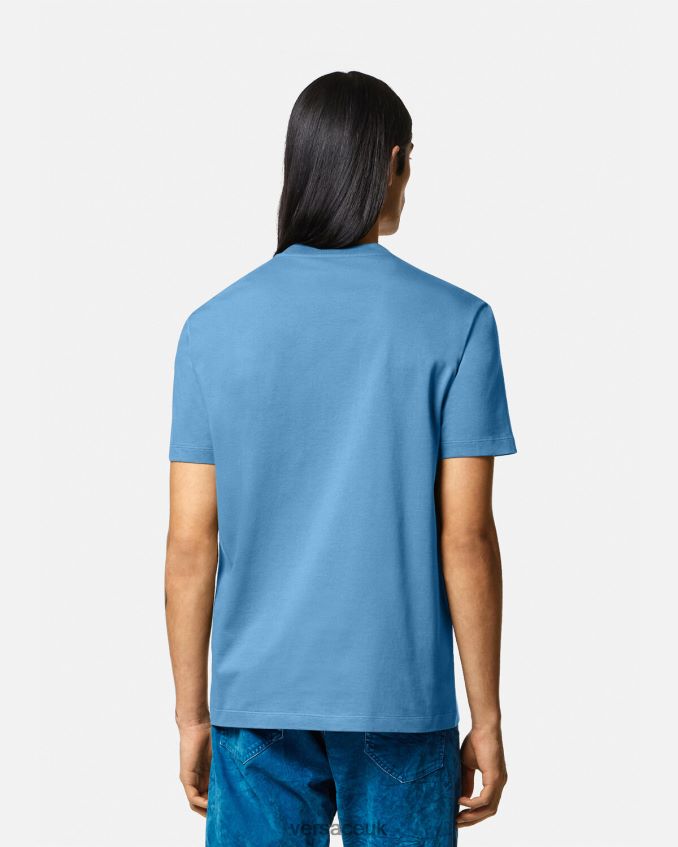 Men Versace Barocco Silhouette Logo T-Shirt 6D2D061367 Light Blue Clothing