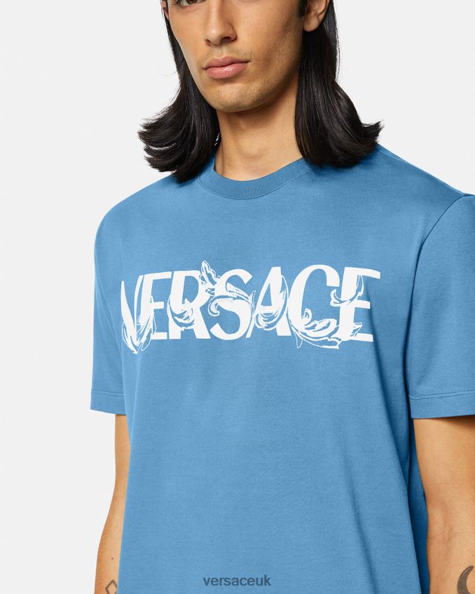 Men Versace Barocco Silhouette Logo T-Shirt 6D2D061367 Light Blue Clothing