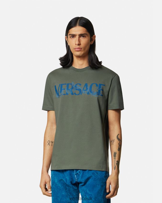 Men Versace Barocco Silhouette Logo T-Shirt 6D2D061368 Green Clothing
