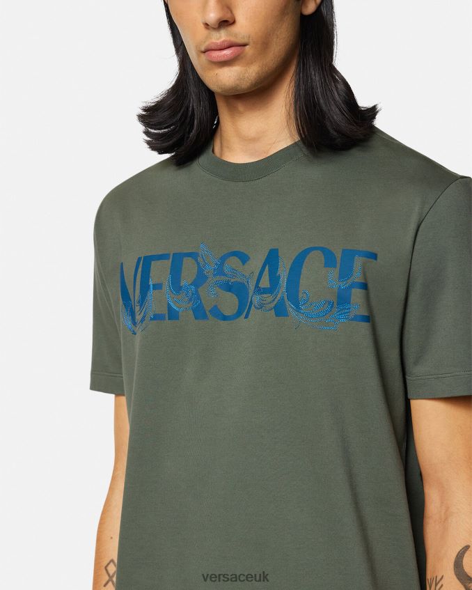 Men Versace Barocco Silhouette Logo T-Shirt 6D2D061368 Green Clothing