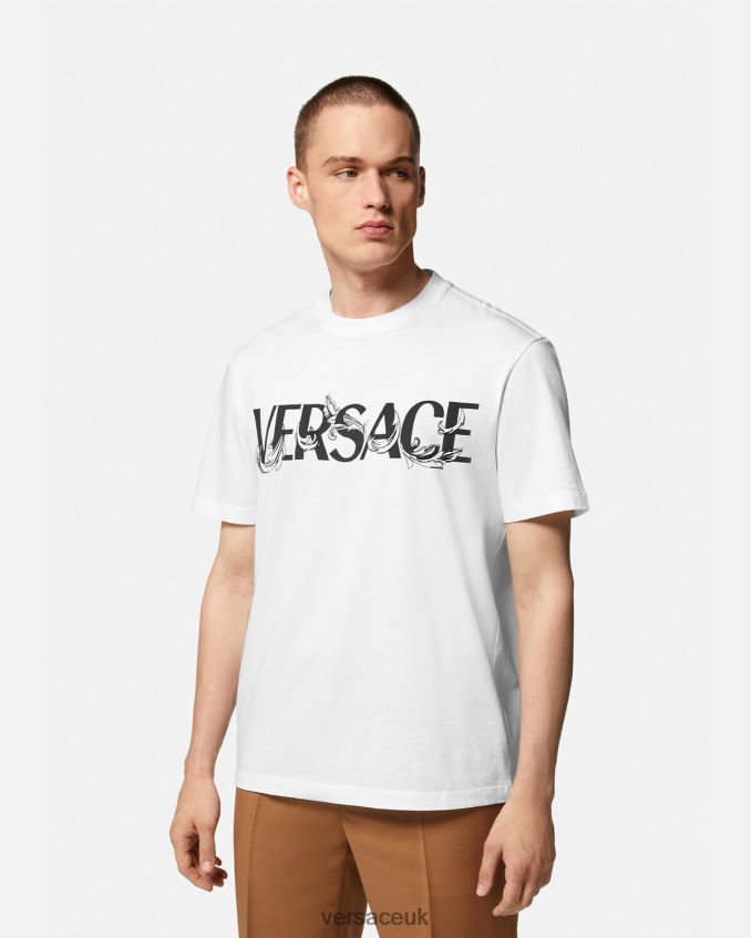 Men Versace Barocco Silhouette Logo T-Shirt 6D2D061379 White Clothing