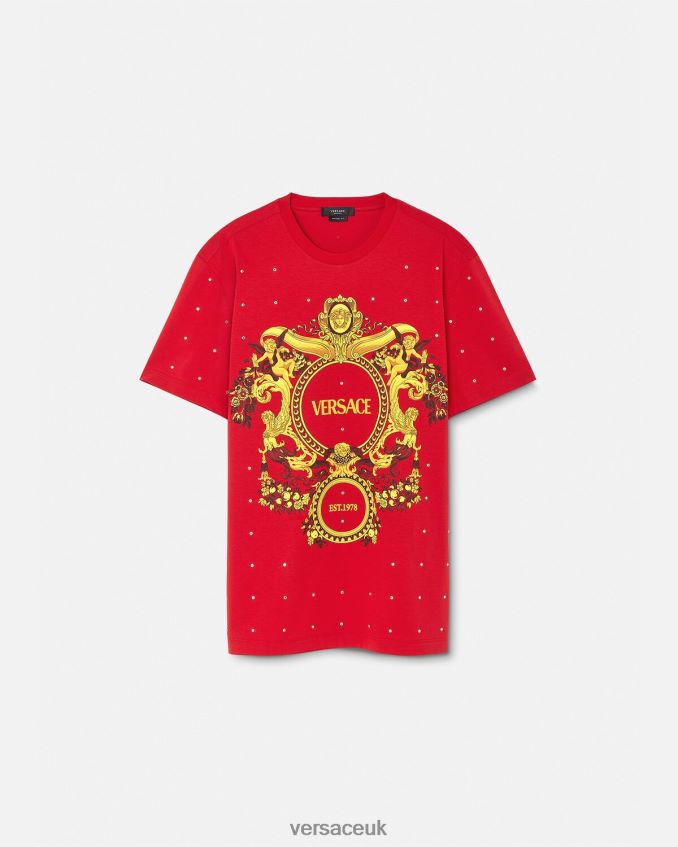 Men Versace Baroque Crystal Grid T-shirt 6D2D061401 Red Clothing