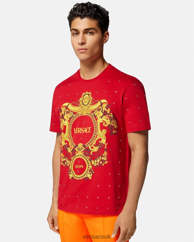 Men Versace Baroque Crystal Grid T-shirt 6D2D061401 Red Clothing