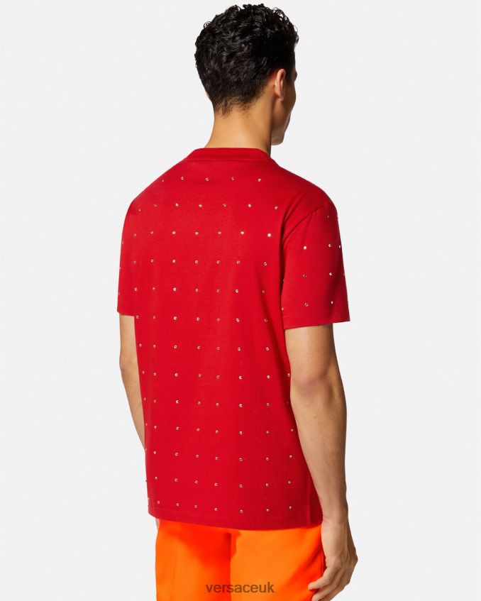Men Versace Baroque Crystal Grid T-shirt 6D2D061401 Red Clothing