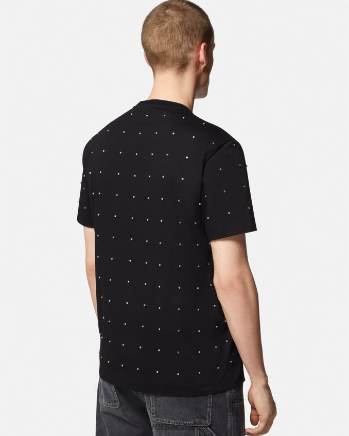 Men Versace Baroque Crystal Grid T-shirt 6D2D061402 Black Clothing