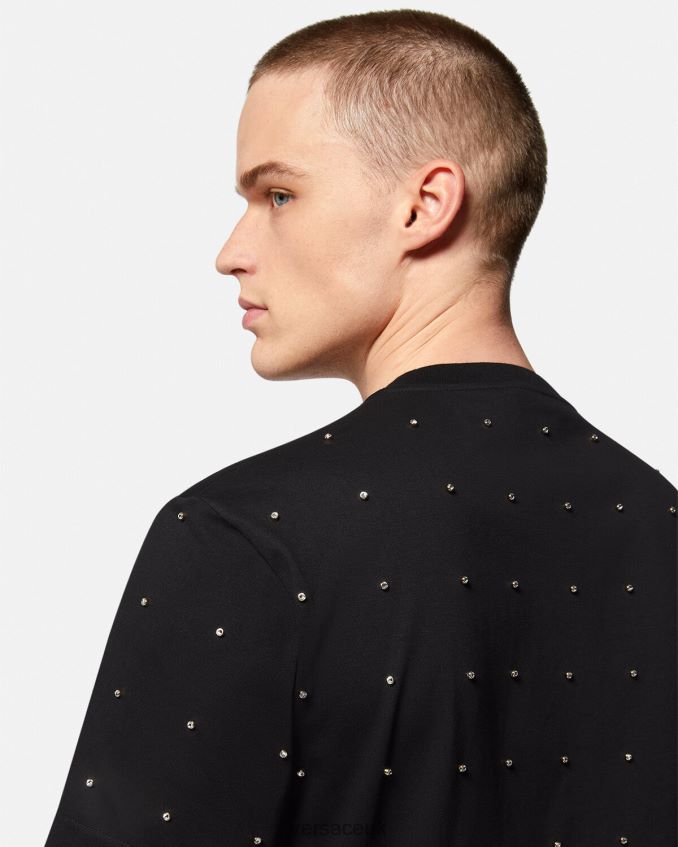 Men Versace Baroque Crystal Grid T-shirt 6D2D061402 Black Clothing
