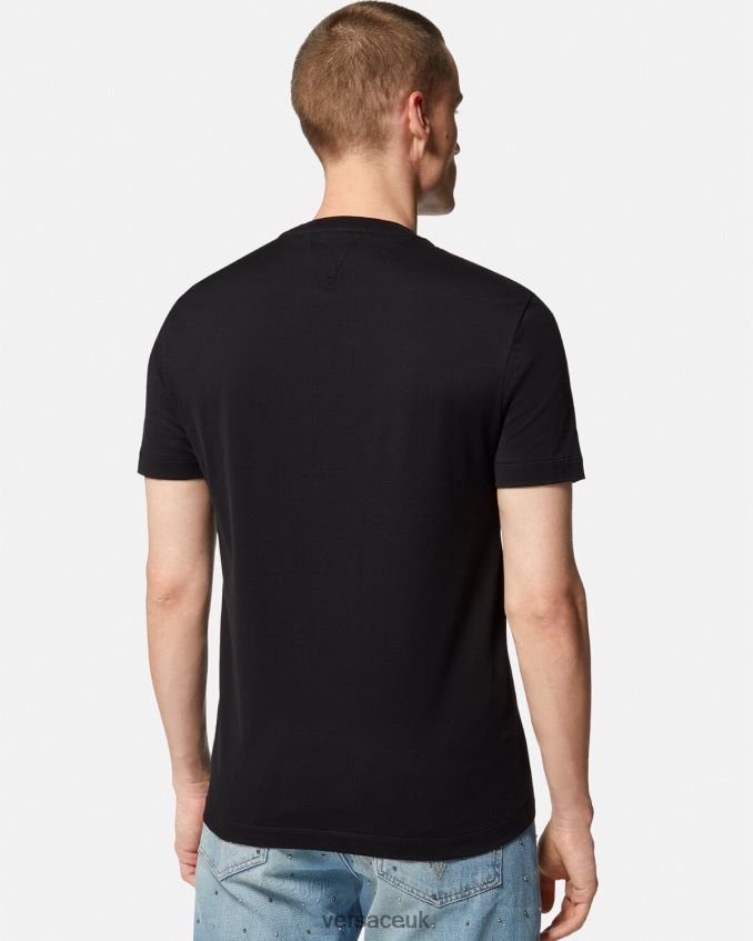 Men Versace Crystal Varsity Logo T-Shirt 6D2D061406 Black Clothing