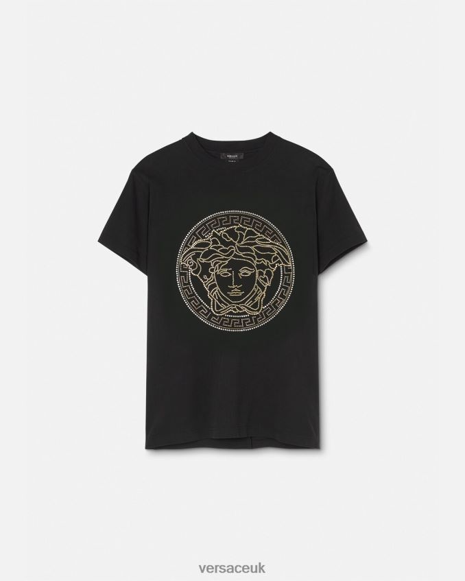 Men Versace Embellished Medusa Logo T-Shirt 6D2D061377 Black Clothing
