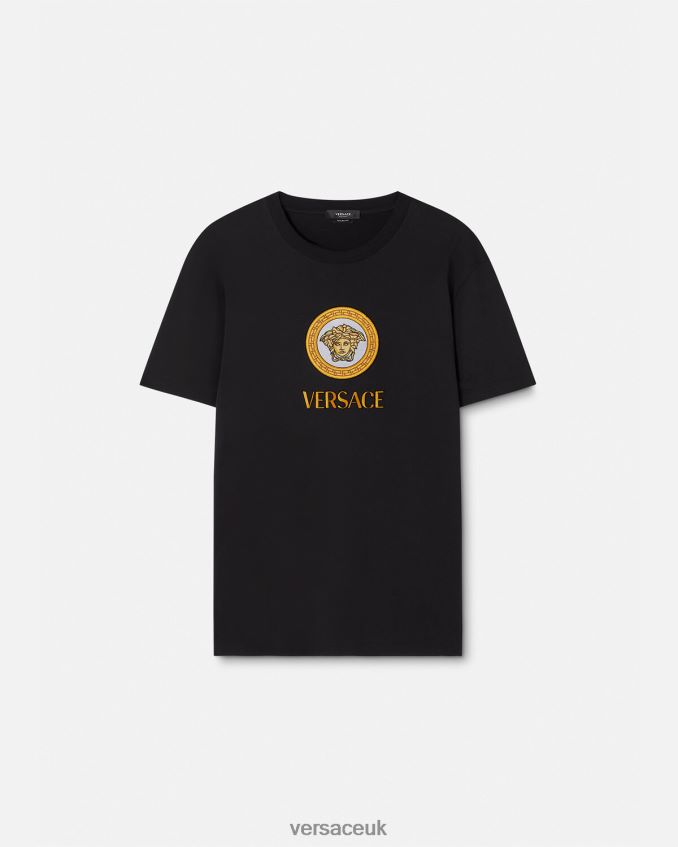 Men Versace Embroidered Medusa Logo T-Shirt 6D2D061399 Black Clothing