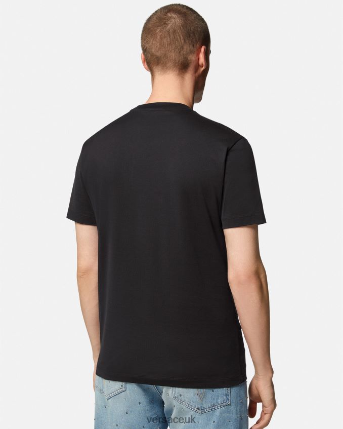 Men Versace Embroidered Medusa Logo T-Shirt 6D2D061399 Black Clothing