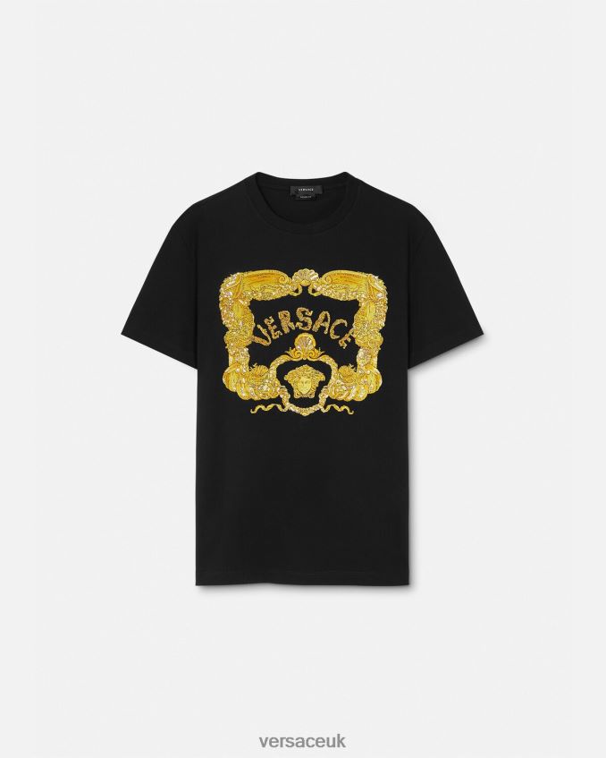Men Versace Embroidered Seashell Baroque T-Shirt 6D2D061363 Black Clothing