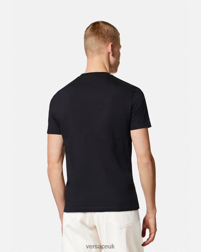 Men Versace Embroidered Seashell Baroque T-Shirt 6D2D061363 Black Clothing