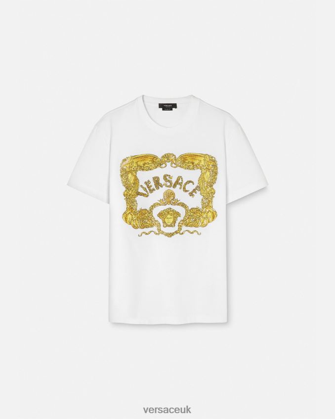 Men Versace Embroidered Seashell Baroque T-Shirt 6D2D061364 White Clothing