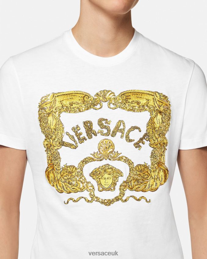 Men Versace Embroidered Seashell Baroque T-Shirt 6D2D061364 White Clothing