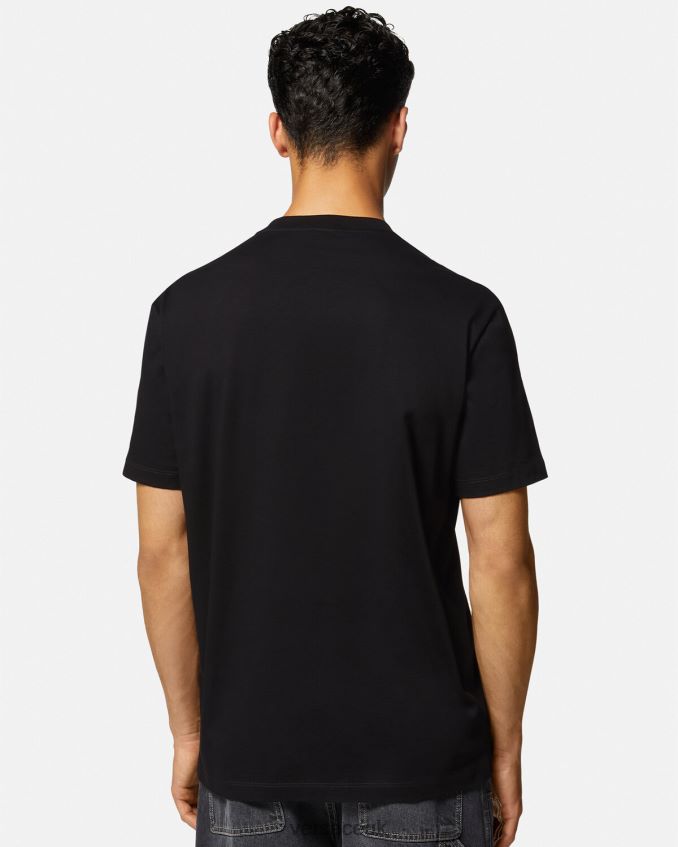 Men Versace Embroidered Varsity Logo T-shirt 6D2D061404 Black Clothing