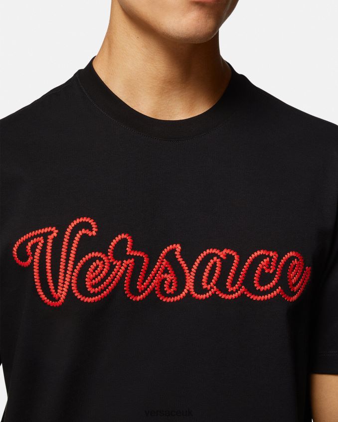 Men Versace Embroidered Varsity Logo T-shirt 6D2D061404 Black Clothing