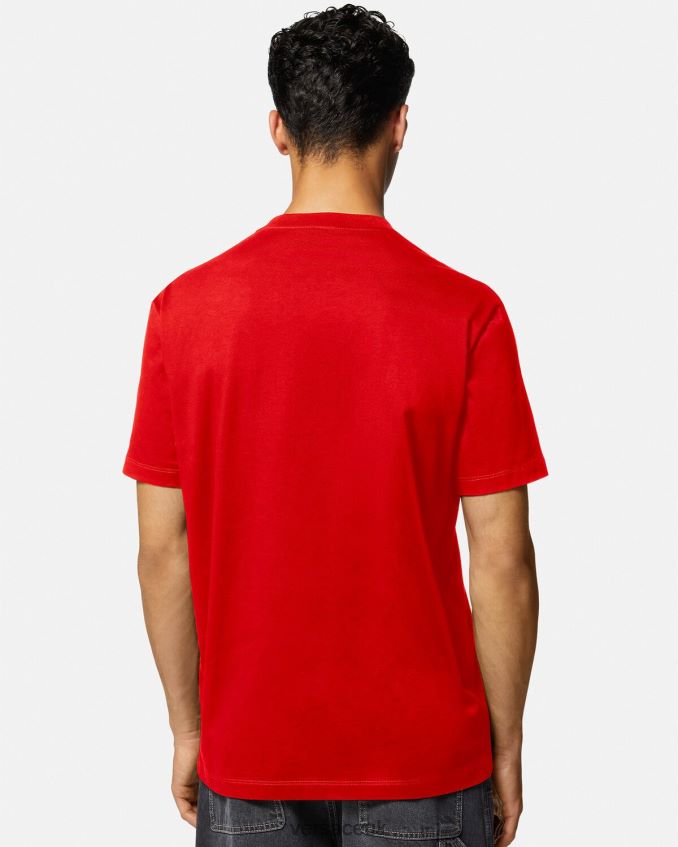 Men Versace Embroidered Varsity Logo T-shirt 6D2D061405 Red Clothing