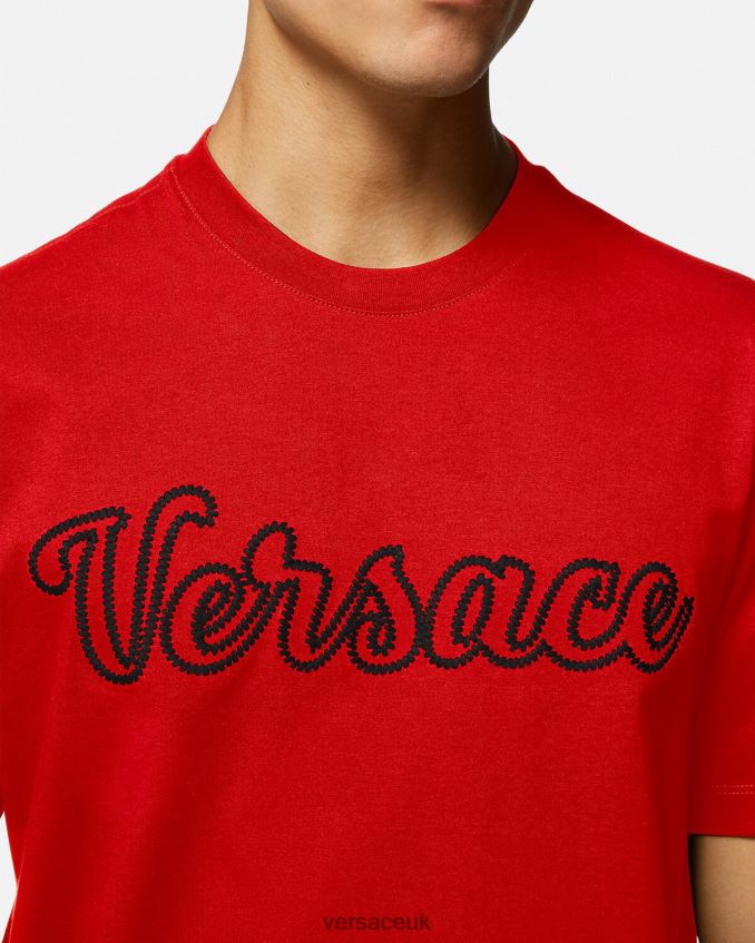 Men Versace Embroidered Varsity Logo T-shirt 6D2D061405 Red Clothing