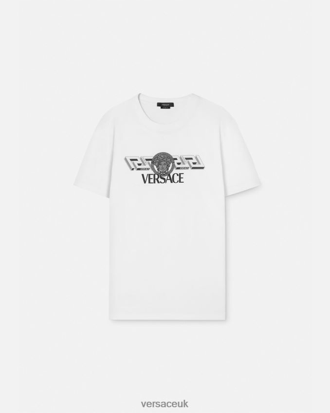 Men Versace La Greca Logo T-Shirt 6D2D061408 White Clothing