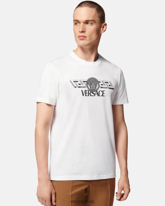Men Versace La Greca Logo T-Shirt 6D2D061408 White Clothing