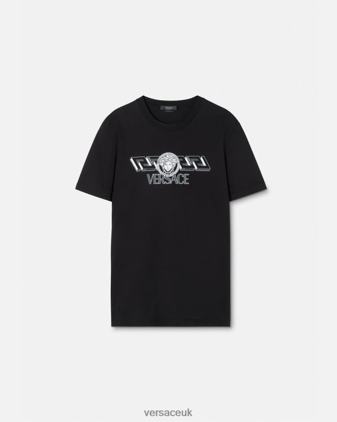 Men Versace La Greca Logo T-Shirt 6D2D061409 Black Clothing