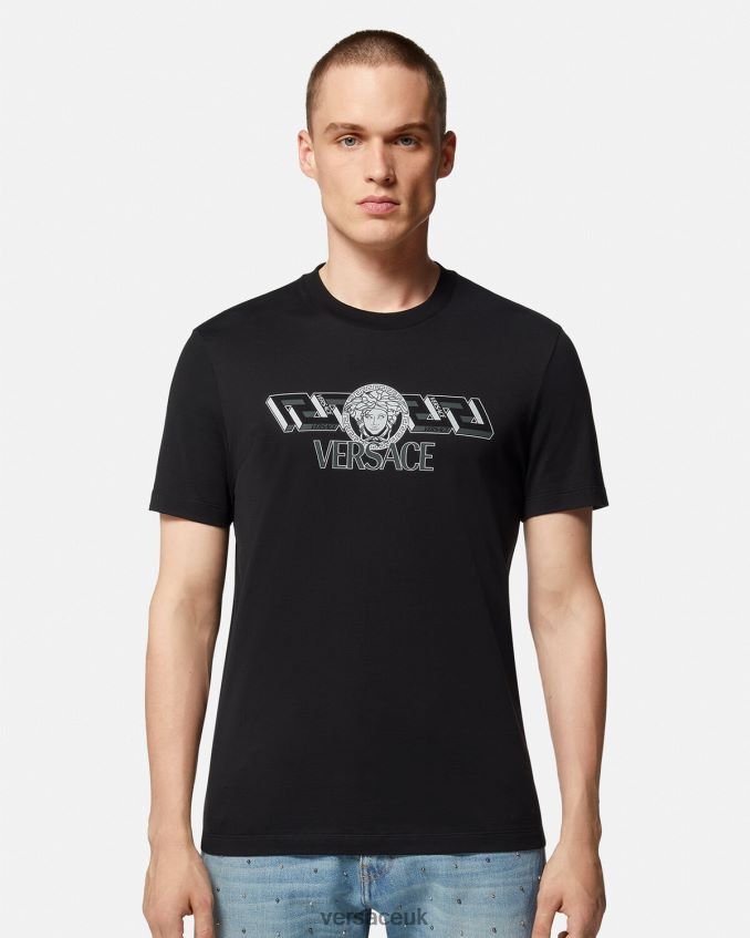 Men Versace La Greca Logo T-Shirt 6D2D061409 Black Clothing