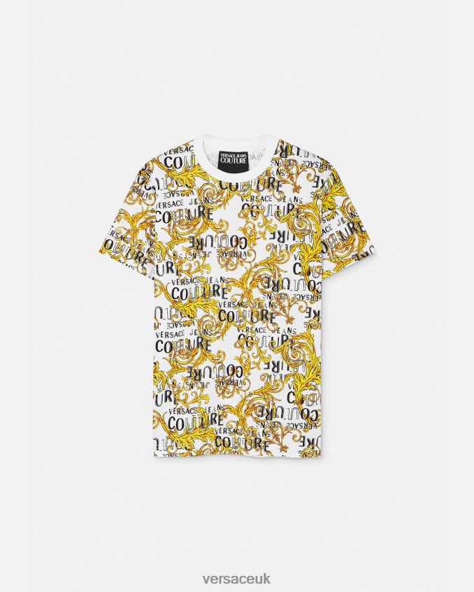 Men Versace Logo Couture T-Shirt 6D2D062386 Gold & White Clothing