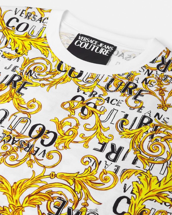 Men Versace Logo Couture T-Shirt 6D2D062386 Gold & White Clothing