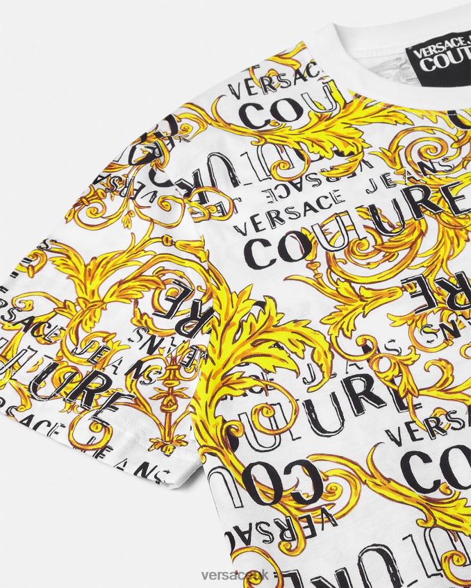 Men Versace Logo Couture T-Shirt 6D2D062386 Gold & White Clothing