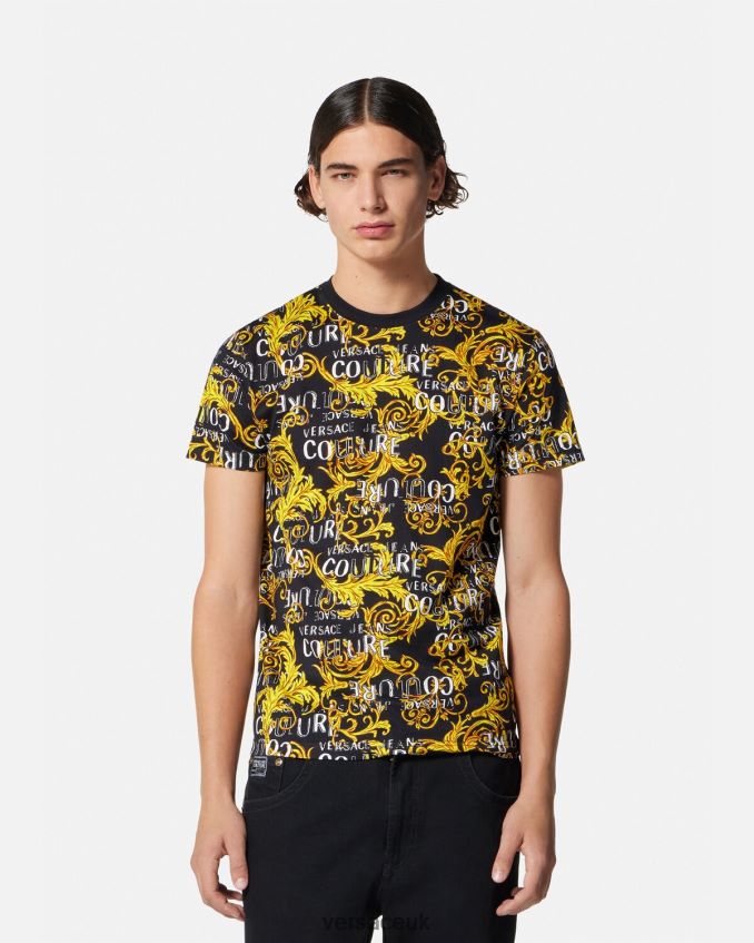 Men Versace Logo Couture T-Shirt 6D2D062387 Black & Gold Clothing