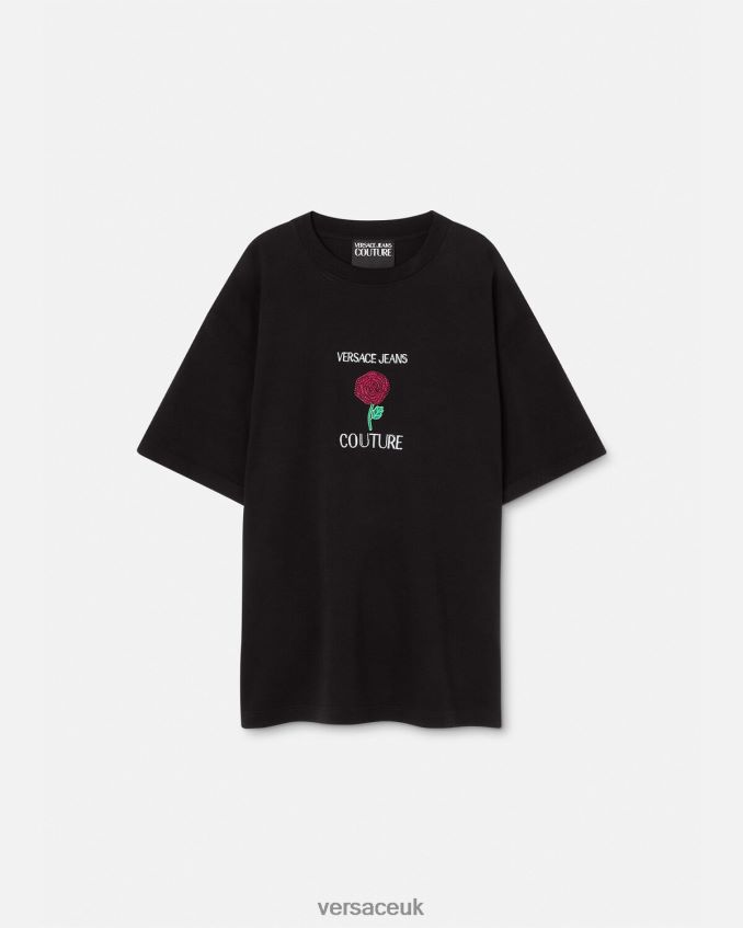 Men Versace Roses Logo T-Shirt 6D2D062372 Black Clothing