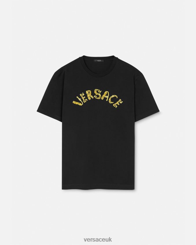 Men Versace Seashell Baroque Logo T-Shirt 6D2D061359 Black Clothing