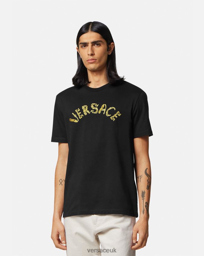 Men Versace Seashell Baroque Logo T-Shirt 6D2D061359 Black Clothing