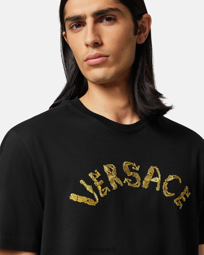 Men Versace Seashell Baroque Logo T-Shirt 6D2D061359 Black Clothing
