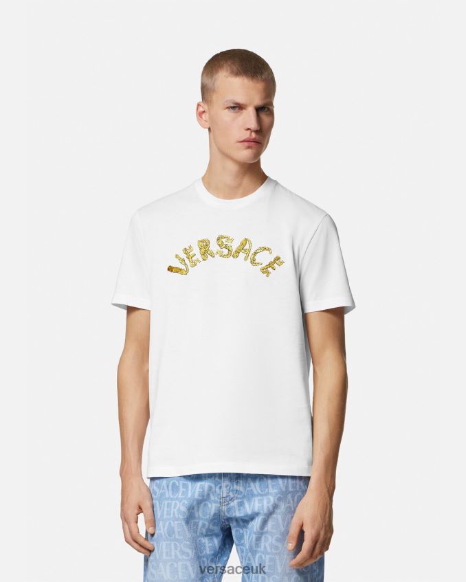 Men Versace Seashell Baroque Logo T-Shirt 6D2D061360 White Clothing
