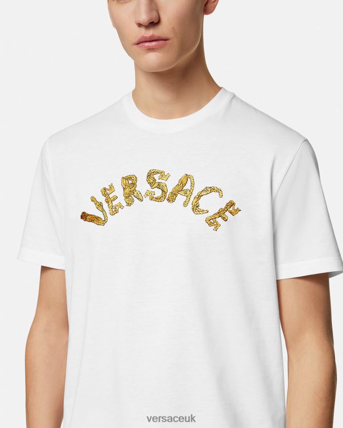Men Versace Seashell Baroque Logo T-Shirt 6D2D061360 White Clothing