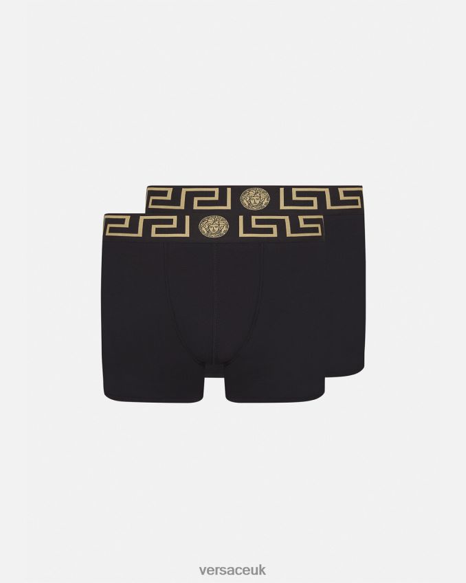Men Versace Greca Border Long Trunks 2-Pack 6D2D061761 Black Underwear & Beachwear