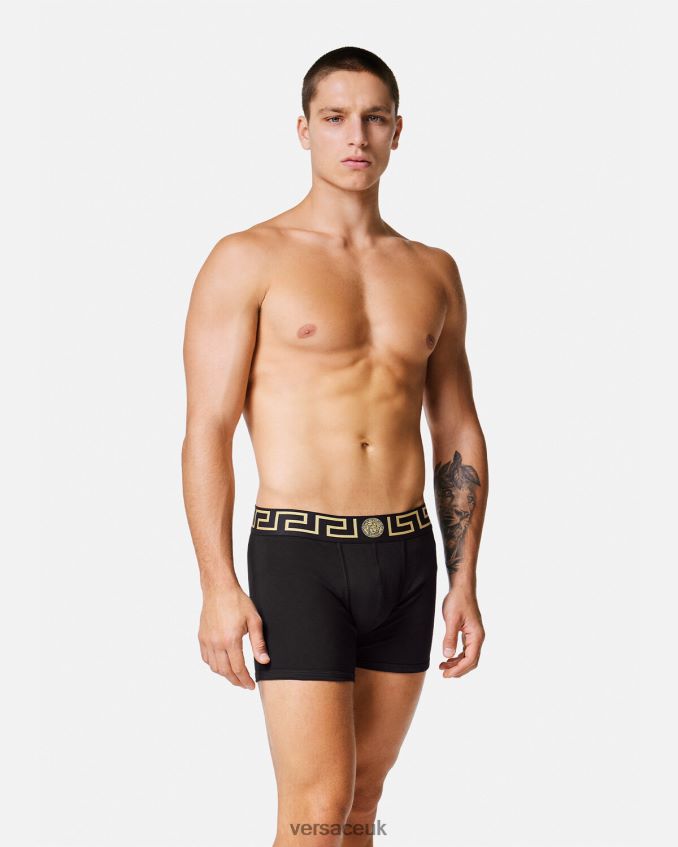 Men Versace Greca Border Long Trunks 2-Pack 6D2D061761 Black Underwear & Beachwear