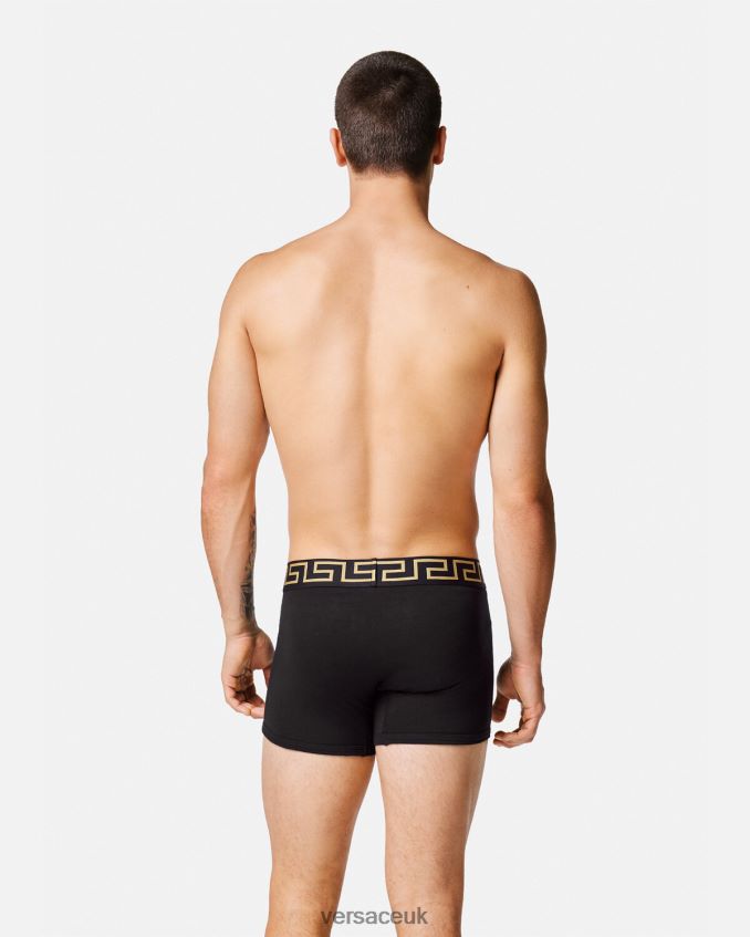 Men Versace Greca Border Long Trunks 2-Pack 6D2D061761 Black Underwear & Beachwear