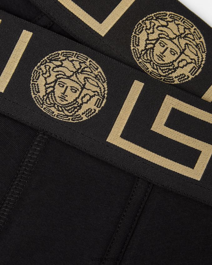 Men Versace Greca Border Long Trunks 2-Pack 6D2D061761 Black Underwear & Beachwear