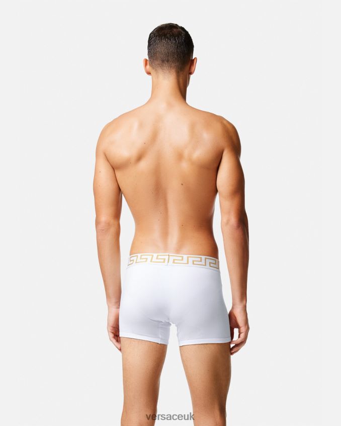 Men Versace Greca Border Long Trunks 2-Pack 6D2D061762 White/Gold Underwear & Beachwear