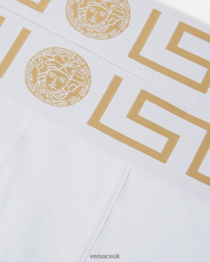 Men Versace Greca Border Long Trunks 2-Pack 6D2D061762 White/Gold Underwear & Beachwear