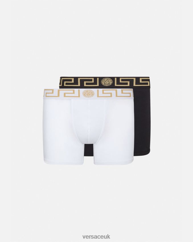 Men Versace Greca Border Long Trunks 2-Pack 6D2D061763 Black/White Underwear & Beachwear